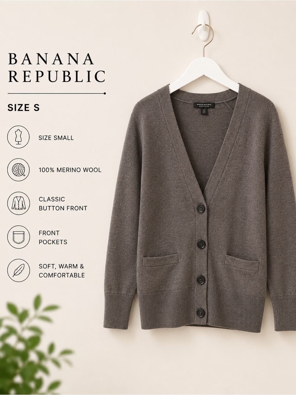Banana Republic Taupe-Brown V-Neck Button Cardigan Sz SP